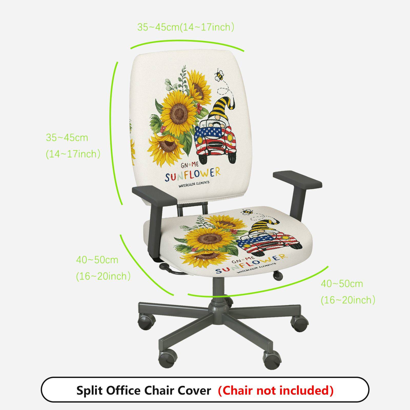 2-Piece Sunflower Gnome Christmas American Vintage Car Bee  Computer Chair Cover Set, Seat and Backrest