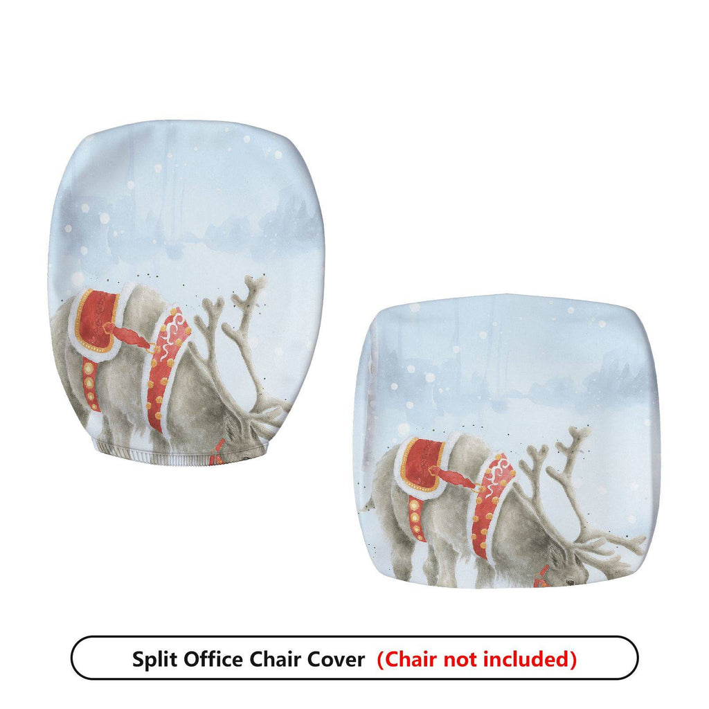2-Piece Christmas Reindeer Winter Snow Decoration  Computer Chair Cover Set, Seat and Backrest