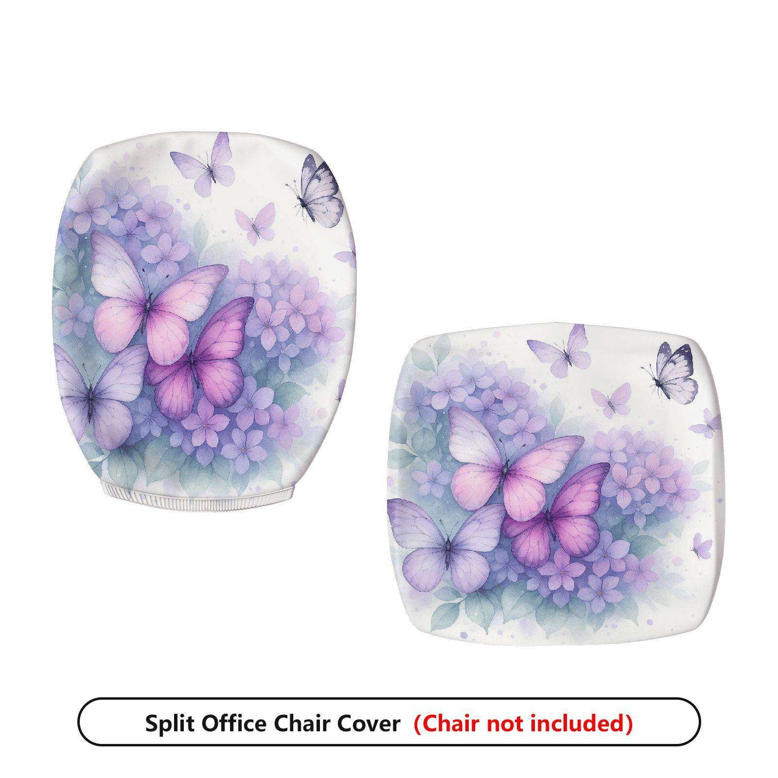 2-Piece Butterfly Floral Pastel Elegant Delicate  Computer Chair Cover Set, Seat and Backrest