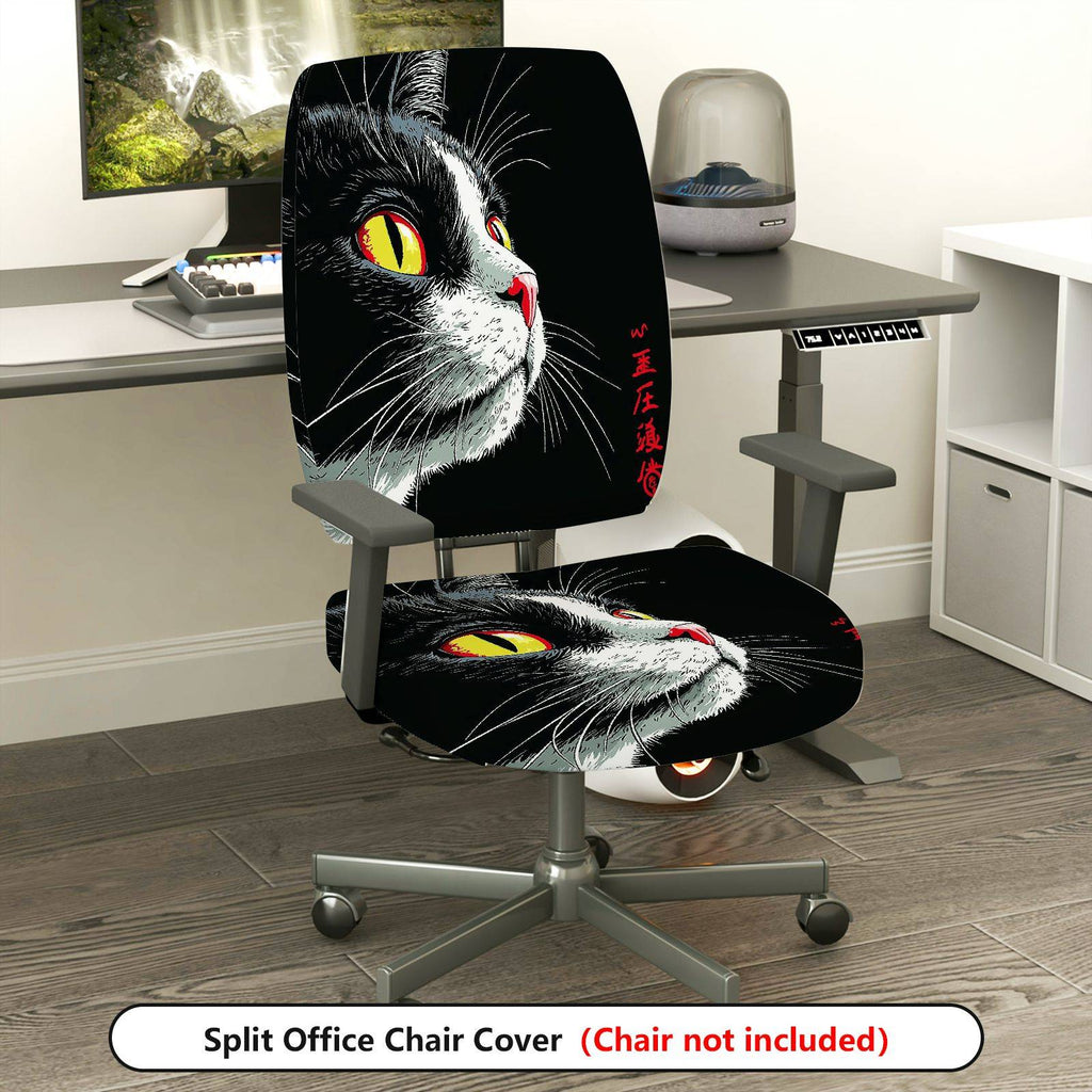 2-Piece Black Cat Animal Graphic Art Fun Fashion Halloween  Computer Chair Cover Set, Seat and Backrest
