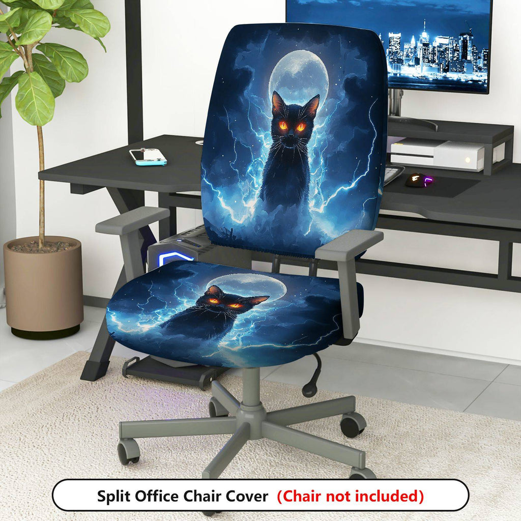 2-Piece Halloween Moon Cat Lightning Sky  Computer Chair Cover Set, Seat and Backrest