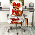 2-Piece Deer Red Bow Christmas  Computer Chair Cover Set, Seat and Backrest
