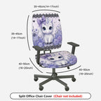 2-Piece Unicorn Floral Cute Purple Fantasy  Computer Chair Cover Set, Seat and Backrest