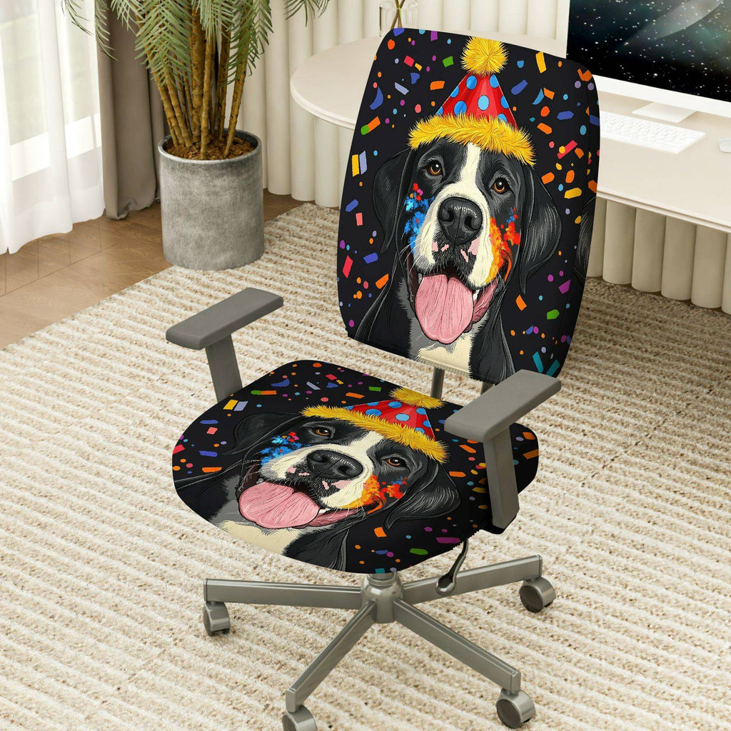 2-Piece Dog Birthday Party Celebration Colorful Festive  Computer Chair Cover Set, Seat and Backrest