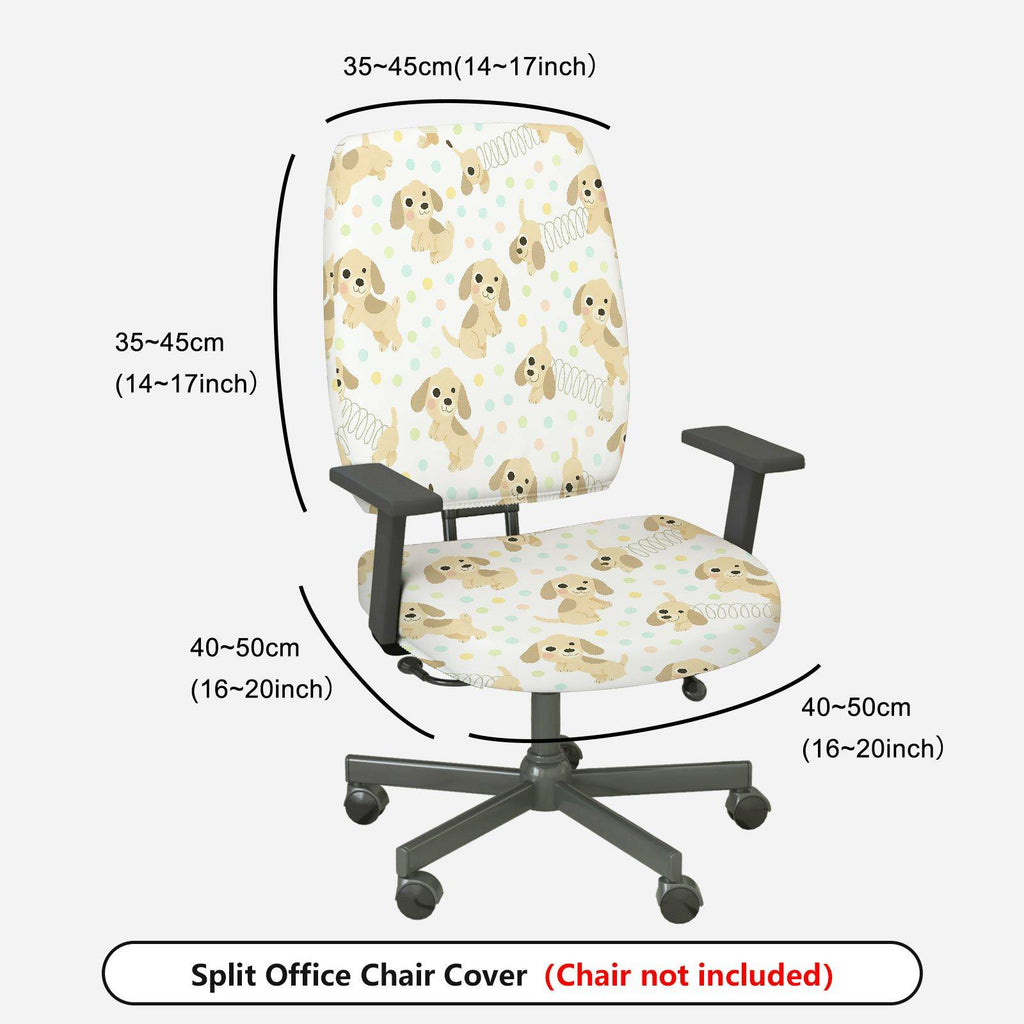 2-Piece Cute Dog Pattern Dotted Puppy Decorative  Computer Chair Cover Set, Seat and Backrest