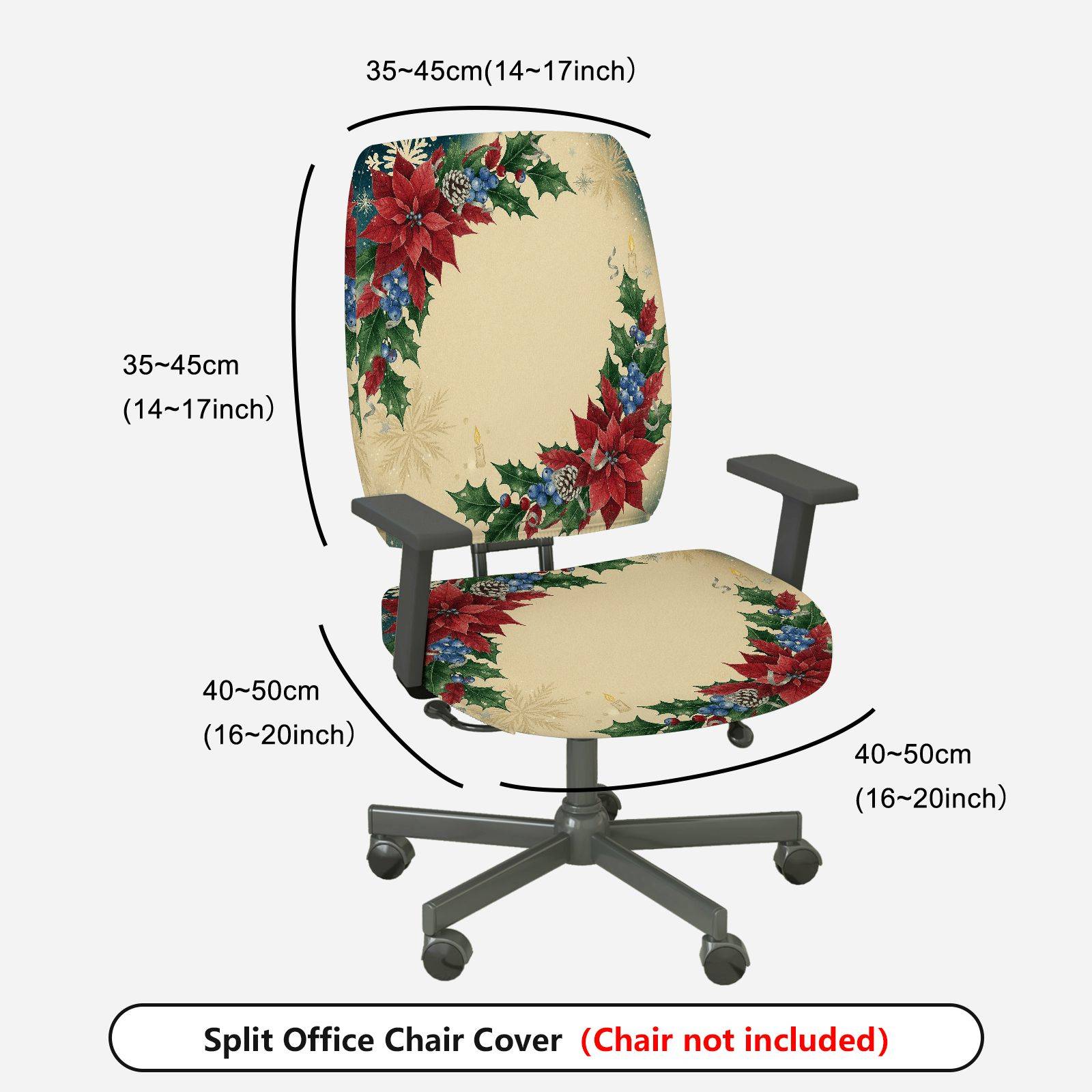 2-Piece Christmas Holiday Floral Red Poinsettia Pattern  Computer Chair Cover Set, Seat and Backrest