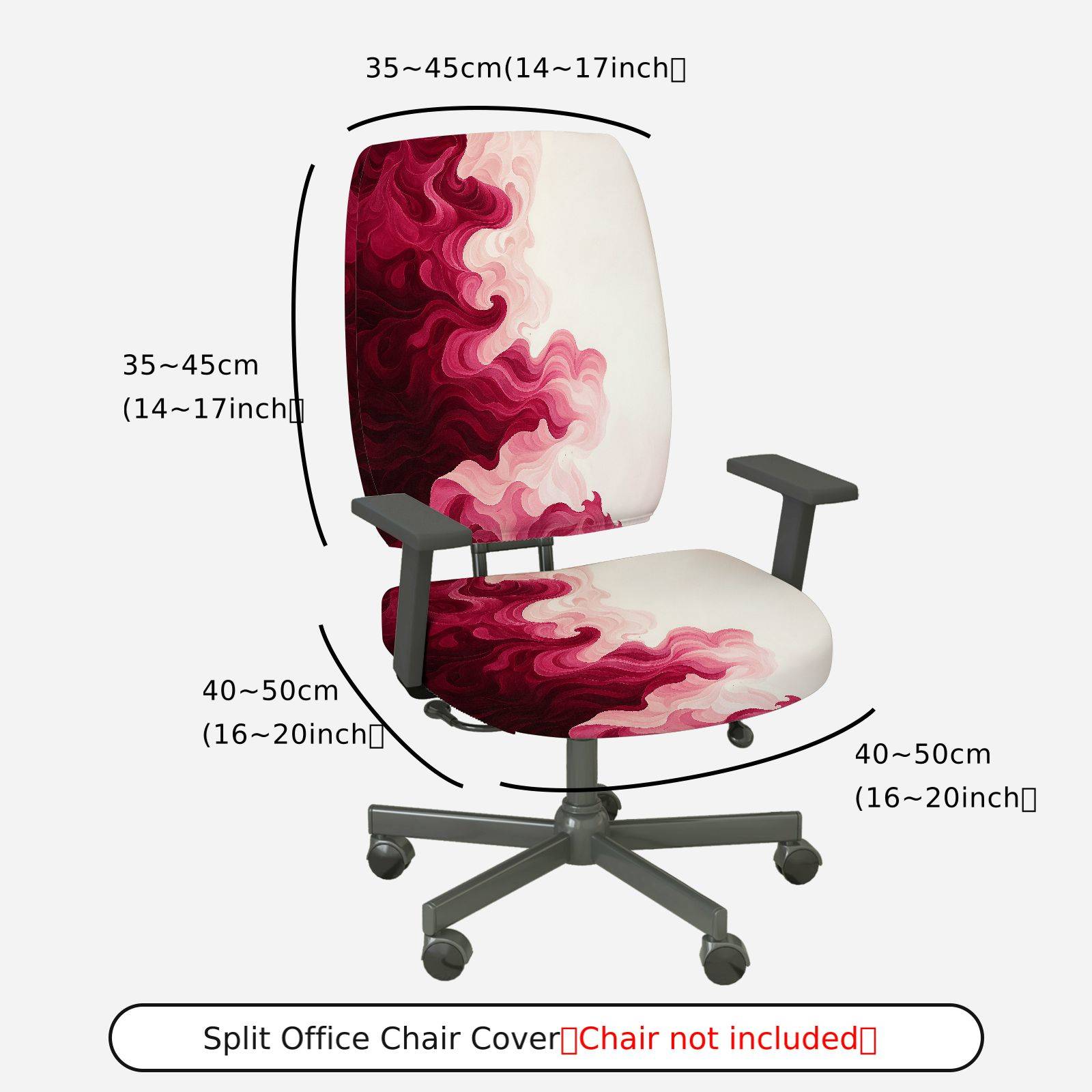 2-Piece Abstract Swirl Marble Red Modern  Computer Chair Cover Set, Seat and Backrest