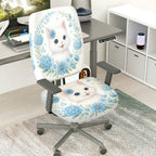 2-Piece Cute Floral Cat Pattern Printed  Computer Chair Cover Set, Seat and Backrest