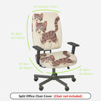 2-Piece Cute Cat Pattern Animal  Computer Chair Cover Set, Seat and Backrest