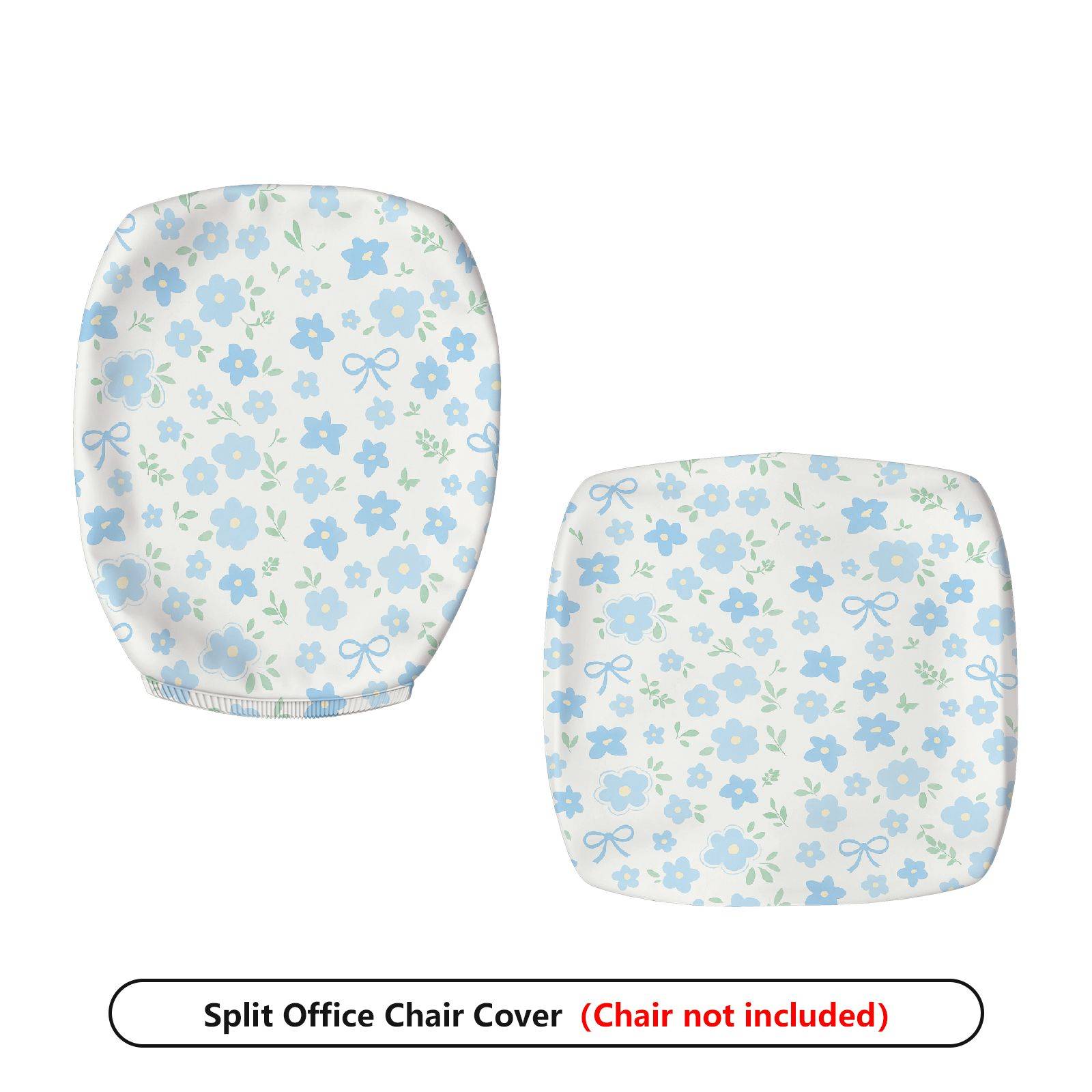 2-Piece Floral Pastel Spring Modern Cute Blue  Computer Chair Cover Set, Seat and Backrest