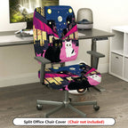 2-Piece Cat Night City Festival Decorative Moon  Computer Chair Cover Set, Seat and Backrest
