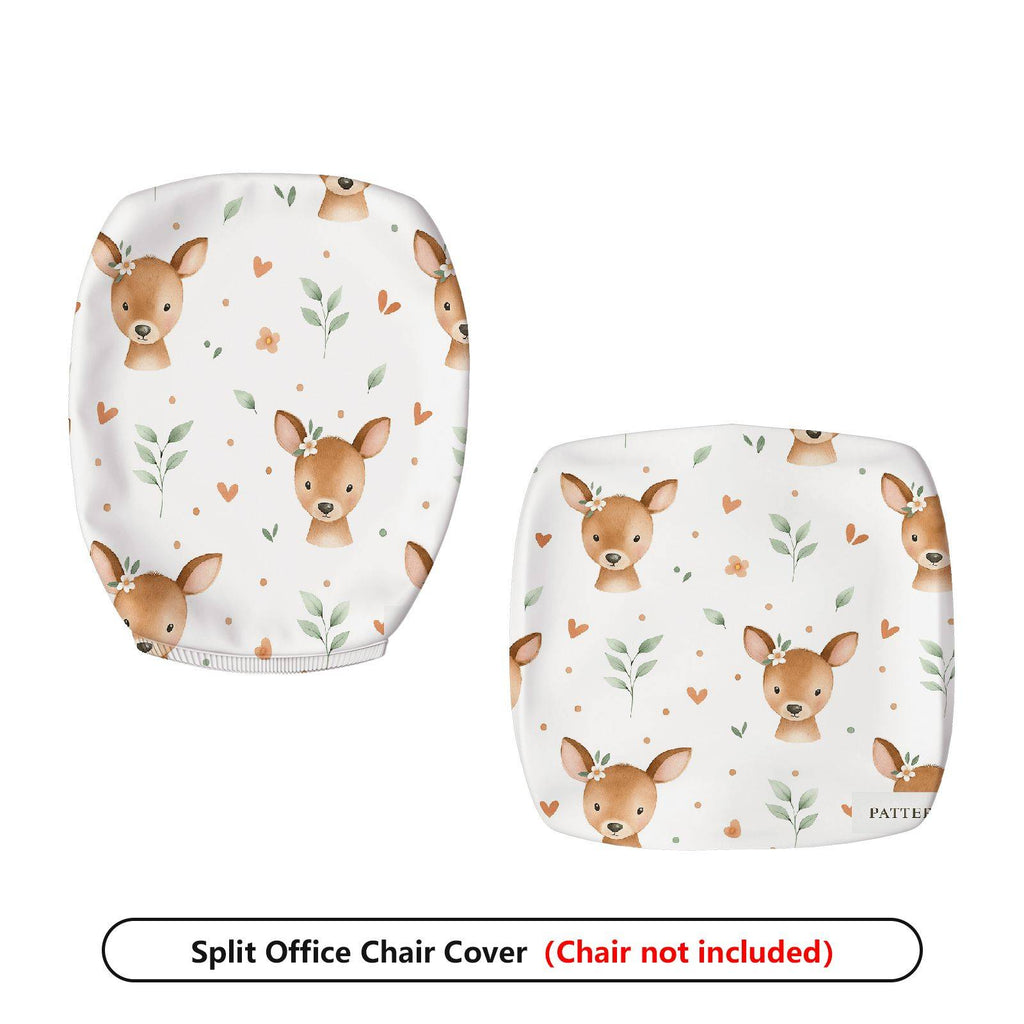 2-Piece Cute Deer Pattern Printed Heart Floral  Computer Chair Cover Set, Seat and Backrest
