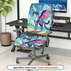 2-Piece Fantasy Cat Beach Wing Vibrant Diamond  Computer Chair Cover Set, Seat and Backrest