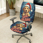 2-Piece Seasonal Puppy Christmas Dog Santa Happy Holidays  Computer Chair Cover Set, Seat and Backrest