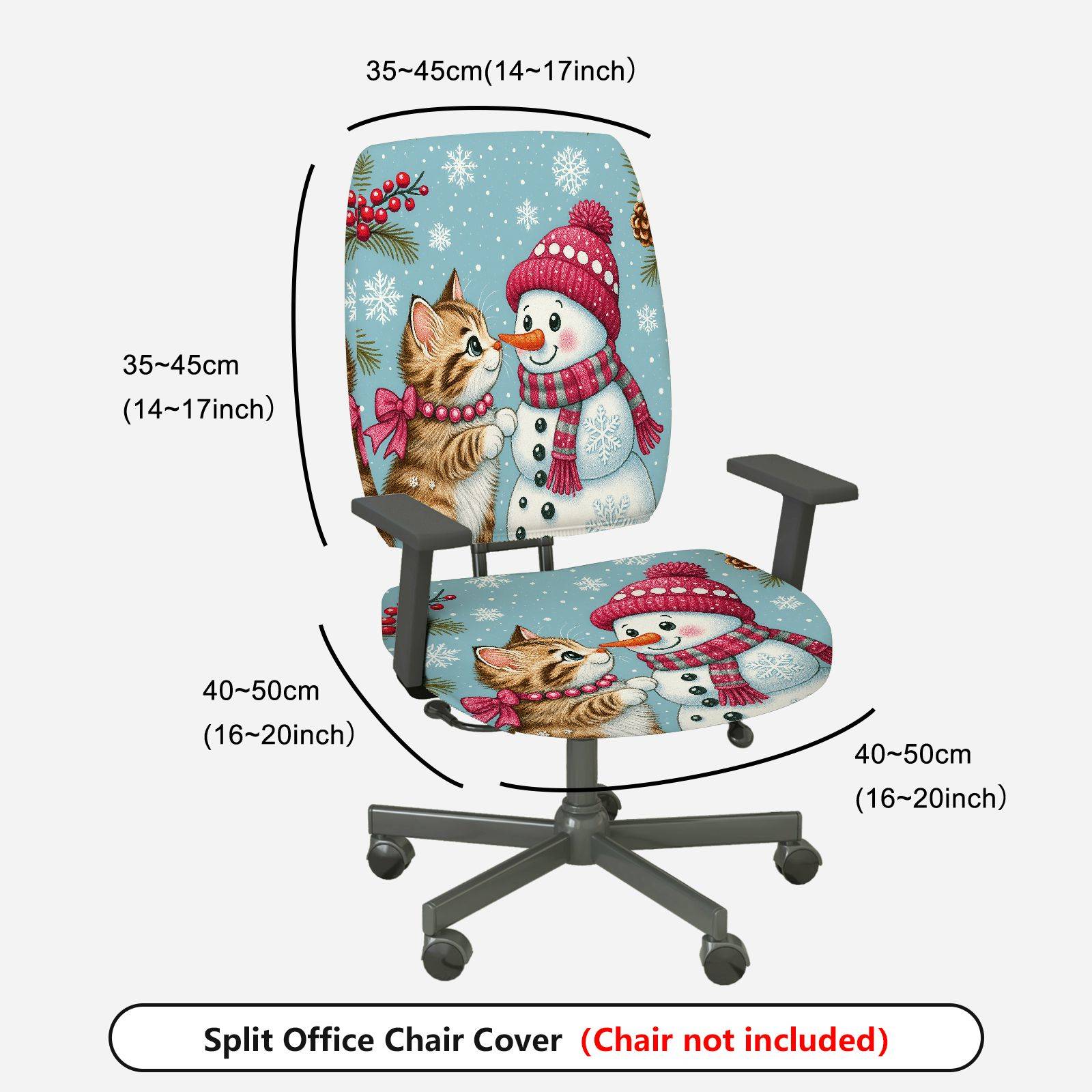 2-Piece Snowman Cat Christmas Winter Holiday Festival  Computer Chair Cover Set, Seat and Backrest