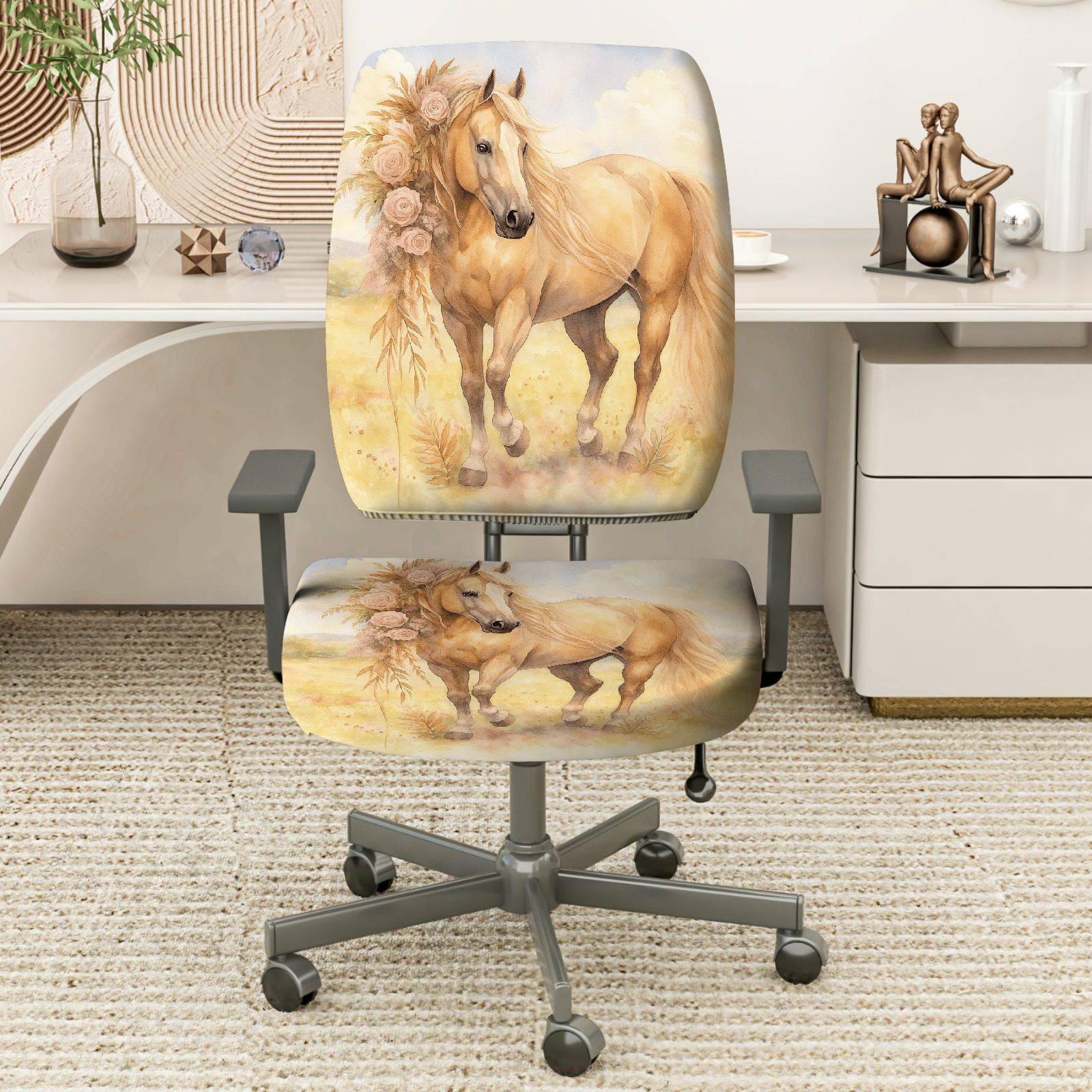 2-Piece horse flower meadow  Computer Chair Cover Set, Seat and Backrest