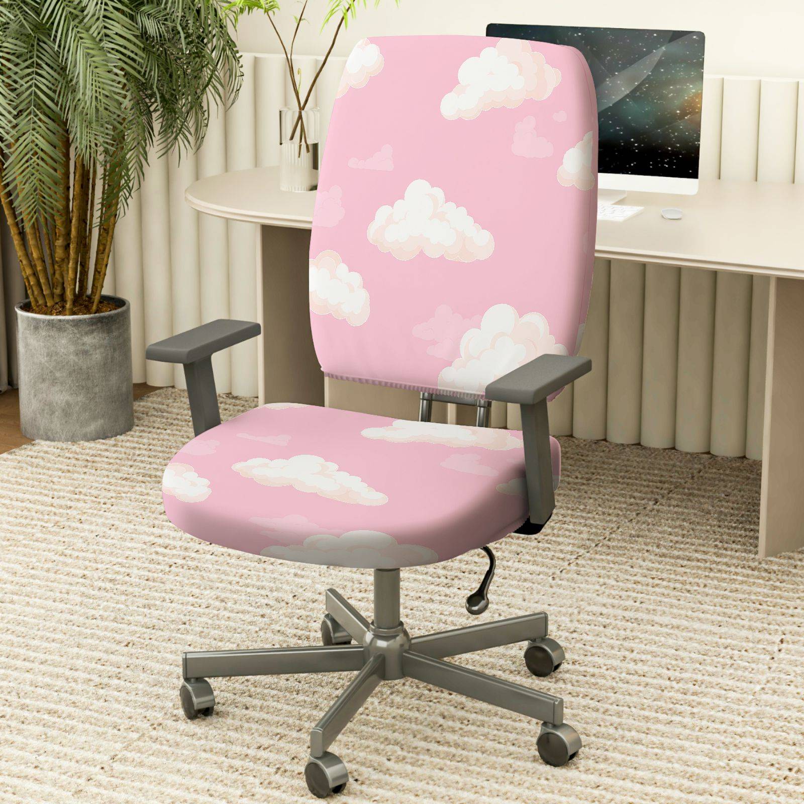 2-Piece Pink Cloud Sky Dreamy Cute Pastel  Computer Chair Cover Set, Seat and Backrest