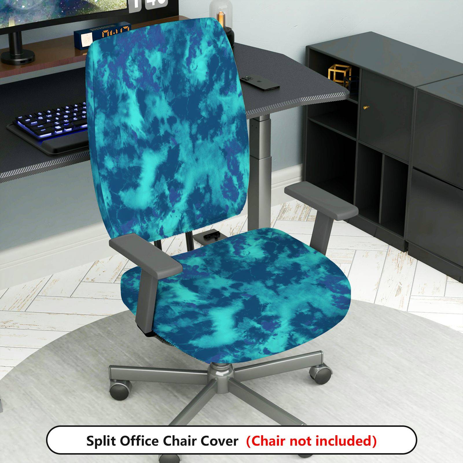 2-Piece Abstract Pattern Tie-dye Blue  Computer Chair Cover Set, Seat and Backrest