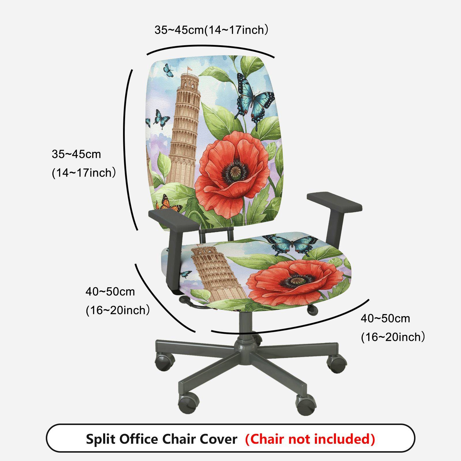 2-Piece Butterfly Flower Tower Nature Art Fun  Computer Chair Cover Set, Seat and Backrest
