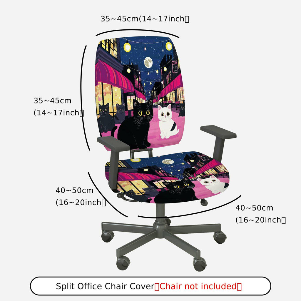 2-Piece Cat Night City Festival Decorative Moon  Computer Chair Cover Set, Seat and Backrest