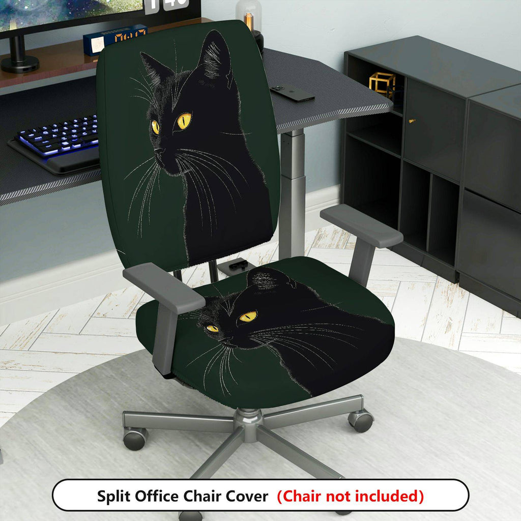 2-Piece Black Cat Animal Novelty Halloween Decorative  Computer Chair Cover Set, Seat and Backrest