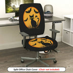 2-Piece Halloween Black Cat Bat Moon Orange  Computer Chair Cover Set, Seat and Backrest