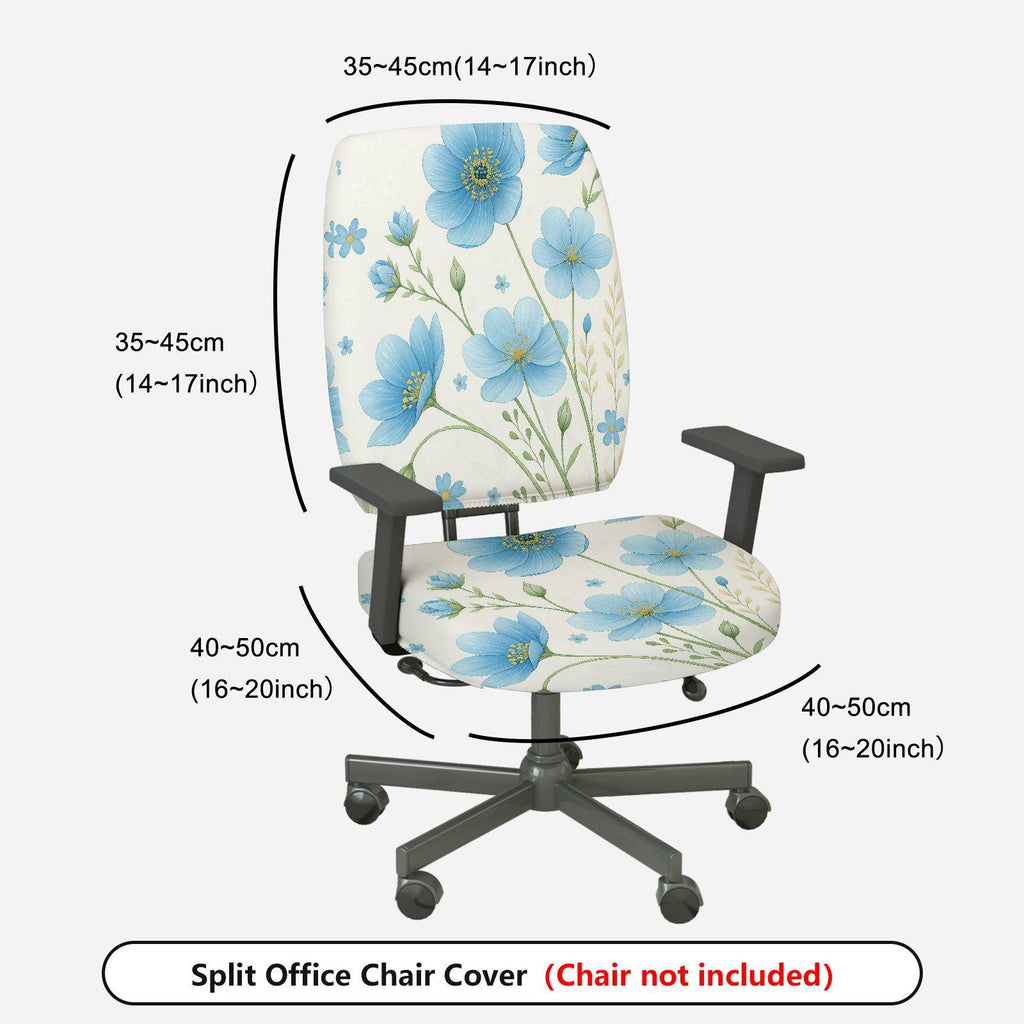 2-Piece Floral Pattern Blue Flowers  Computer Chair Cover Set, Seat and Backrest