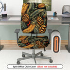 2-Piece Christmas Pinecone Festive Leaf Holiday Seasonal  Computer Chair Cover Set, Seat and Backrest