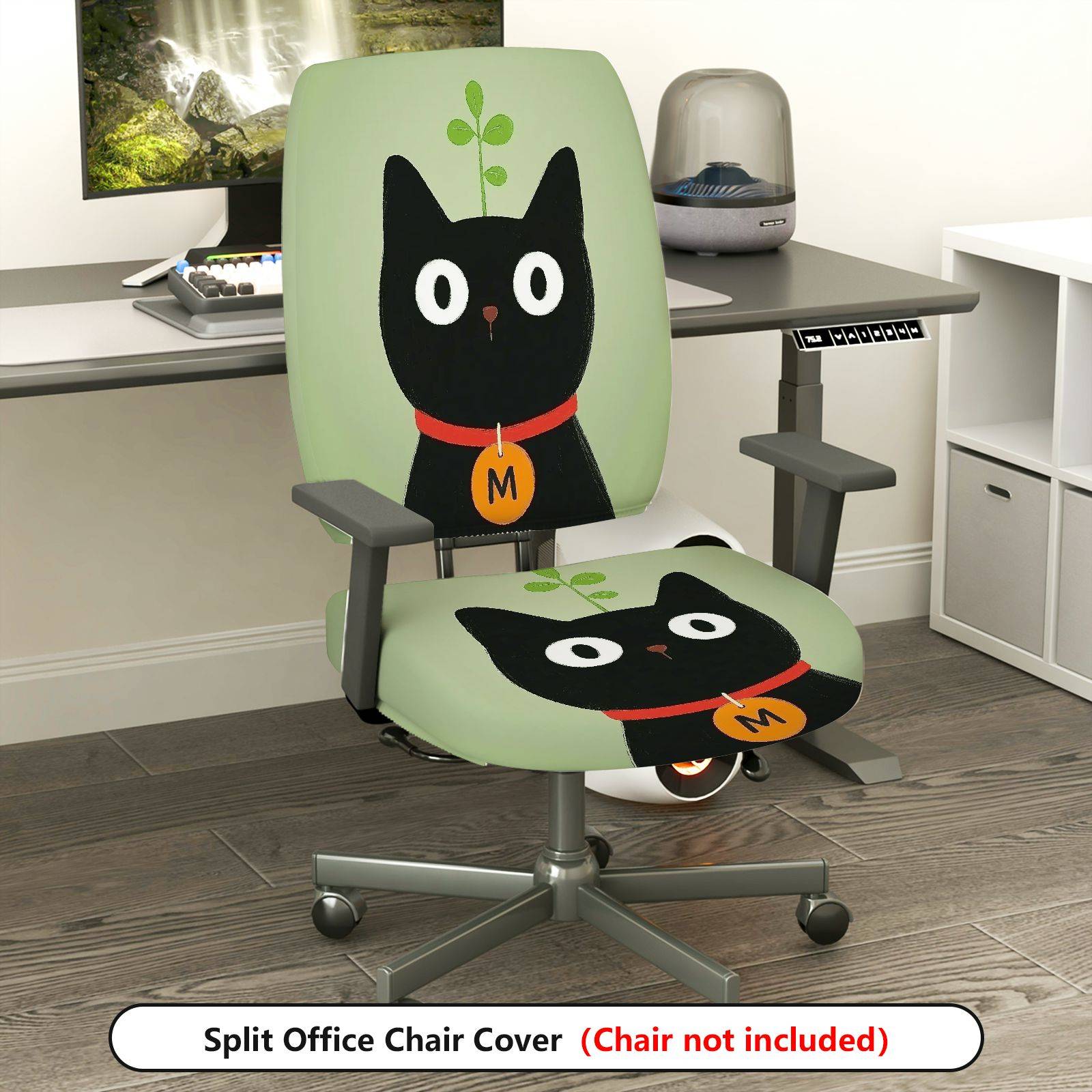 2-Piece Cat Plant Animal Cute Fun Creative  Computer Chair Cover Set, Seat and Backrest