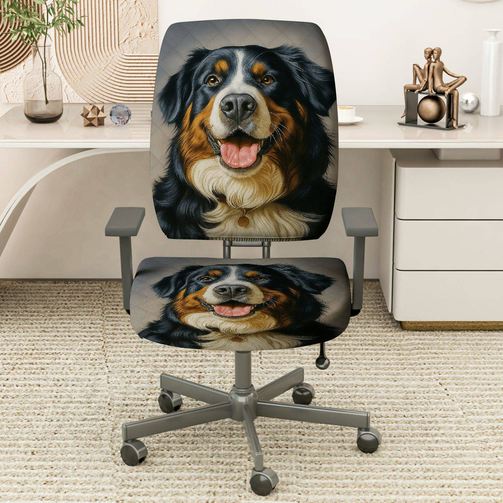 2-Piece Dog Print Animal Theme Cute Home  Computer Chair Cover Set, Seat and Backrest