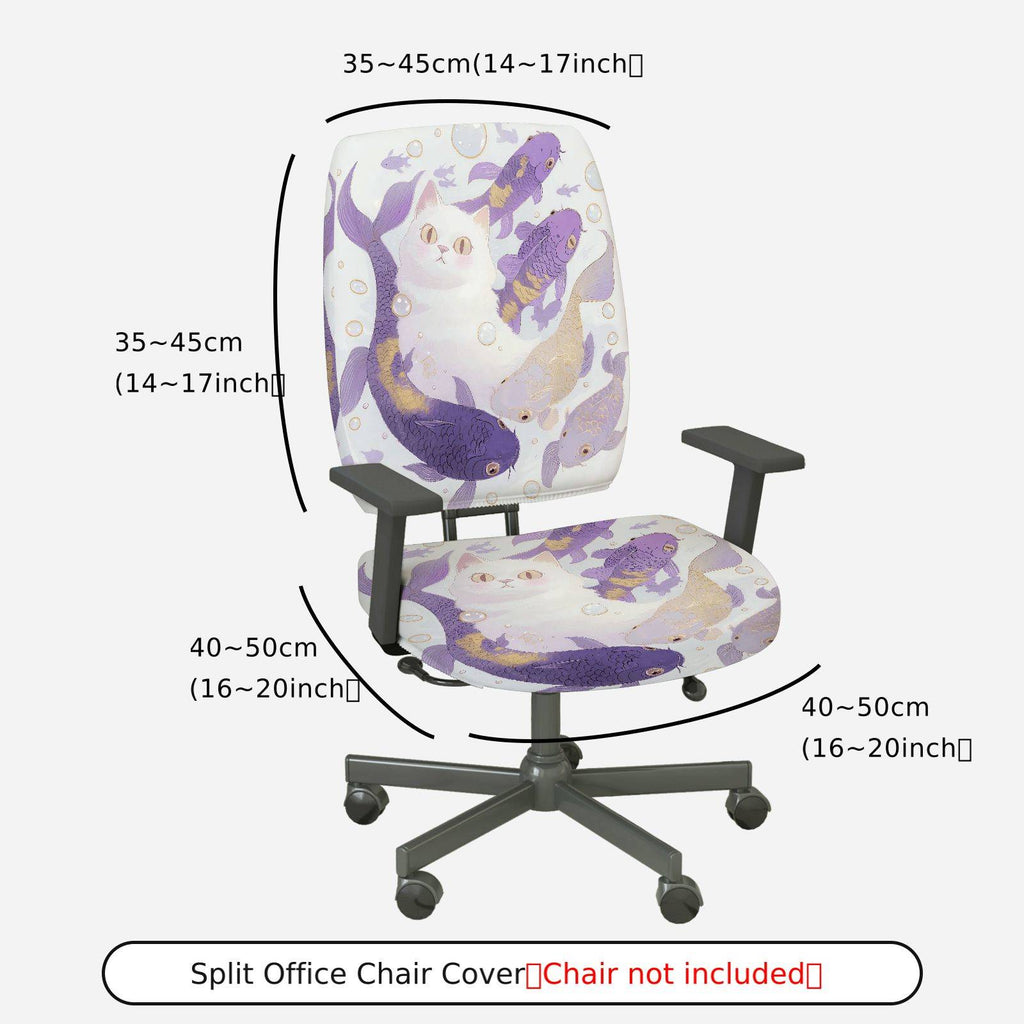 2-Piece Cat Fish Fantasy Art  Computer Chair Cover Set, Seat and Backrest