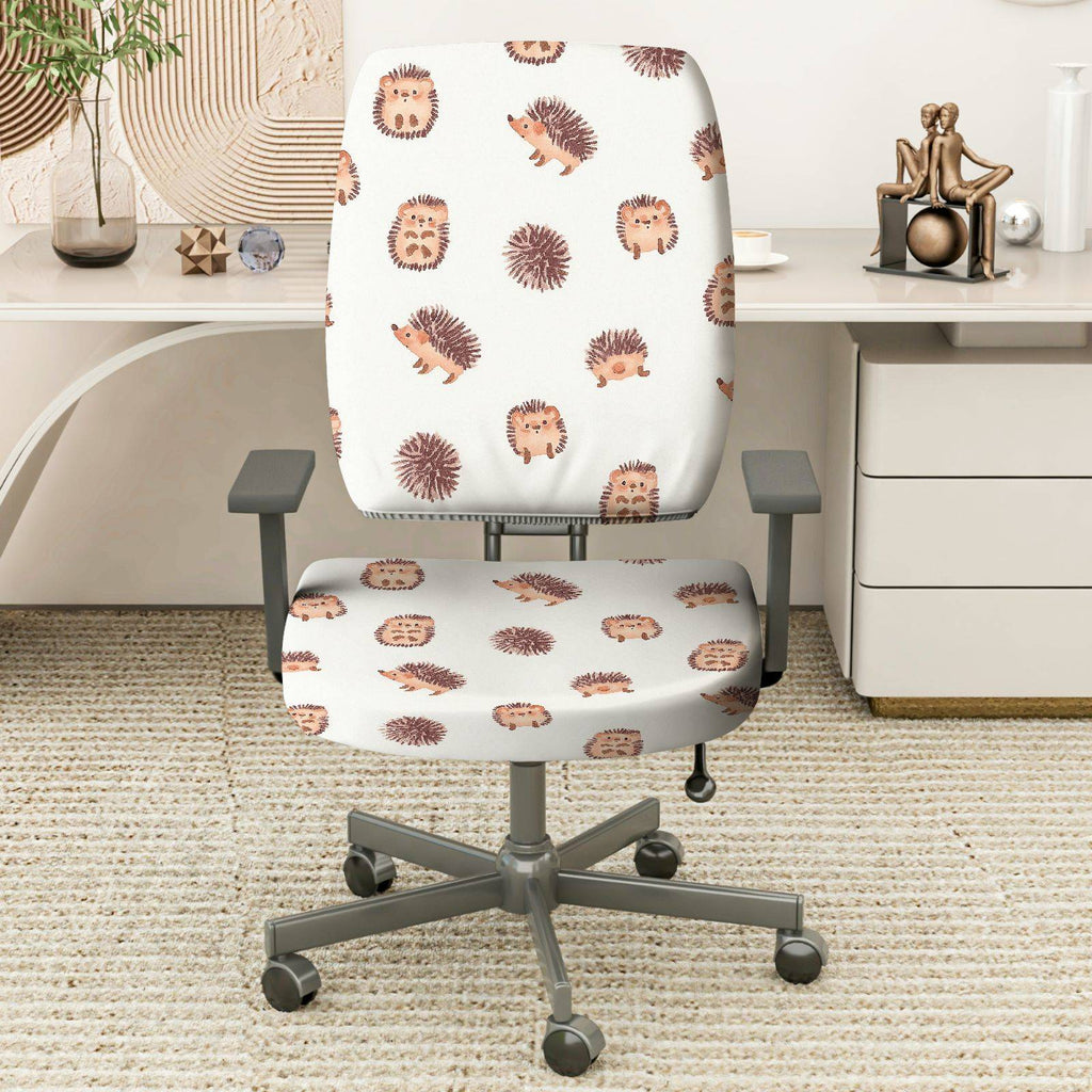 2-Piece Hedgehog Animal Pattern Cute Fun Whimsical  Computer Chair Cover Set, Seat and Backrest