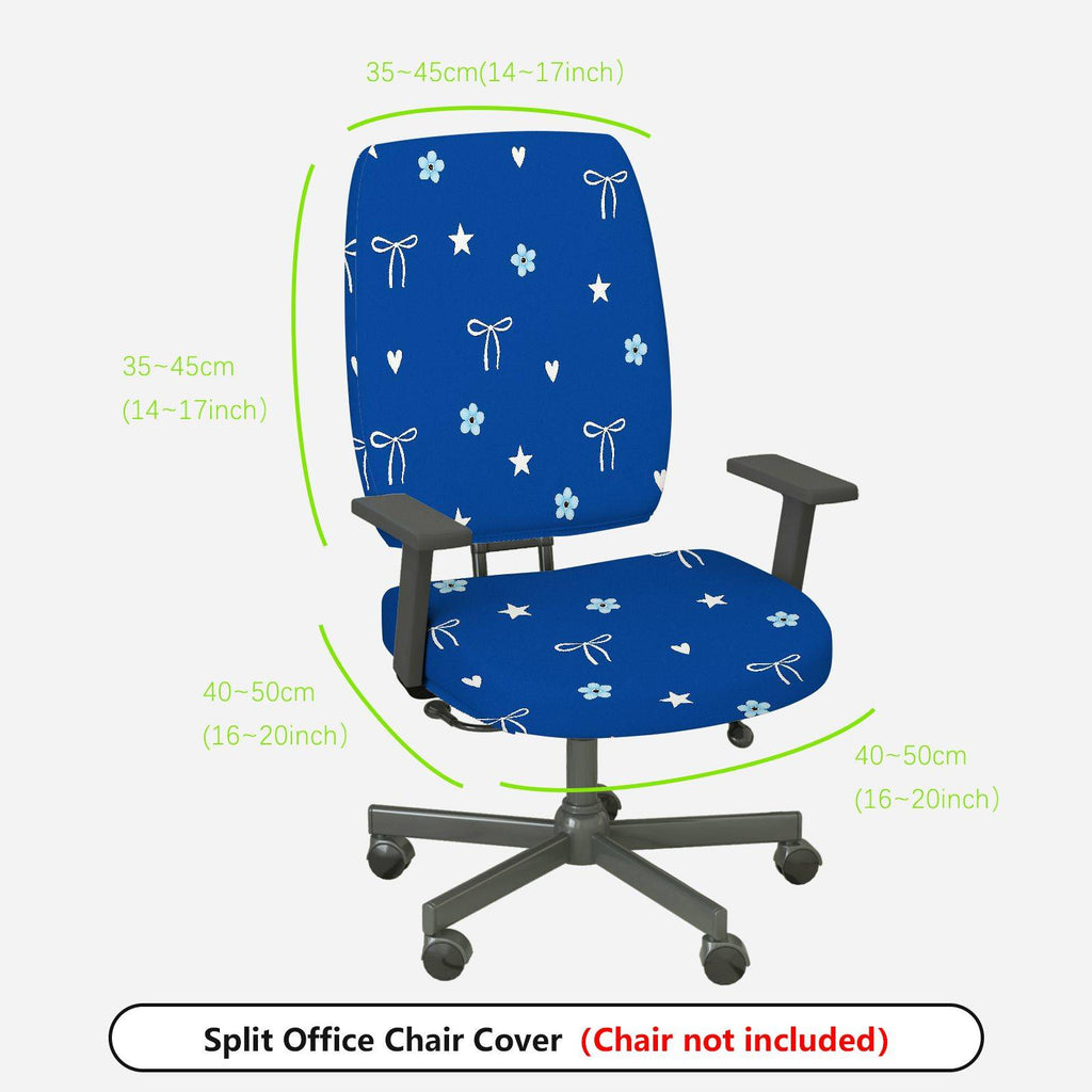 2-Piece Blue Star Heart Bow Flower  Computer Chair Cover Set, Seat and Backrest