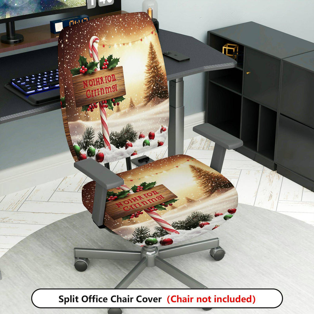 2-Piece Christmas Snowflake Candy Cane Holly Tree  Computer Chair Cover Set, Seat and Backrest