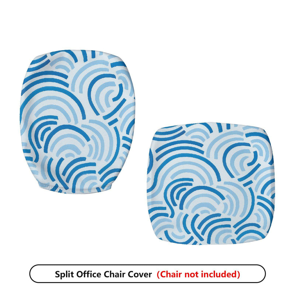 2-Piece Abstract Geometric Blue Wave Pattern  Computer Chair Cover Set, Seat and Backrest