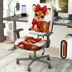 2-Piece Deer Red Bow Christmas  Computer Chair Cover Set, Seat and Backrest
