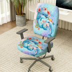 2-Piece Dolphin Ocean Flowers Animal  Computer Chair Cover Set, Seat and Backrest
