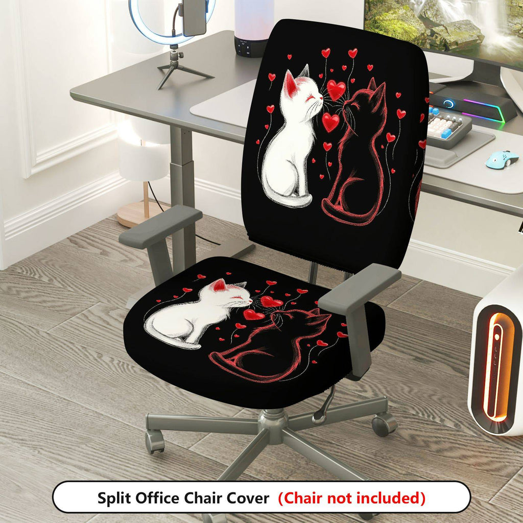 2-Piece Romantic Cats Love Hearts Valentine  Computer Chair Cover Set, Seat and Backrest
