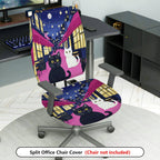 2-Piece Cat Night Street Black White Moonlight  Computer Chair Cover Set, Seat and Backrest