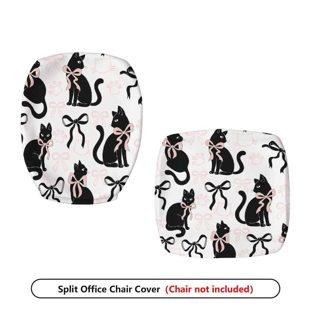 2-Piece Black cat bow paw print  Computer Chair Cover Set, Seat and Backrest