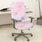 2-Piece Pink Cute Cat Star Pattern  Computer Chair Cover Set, Seat and Backrest