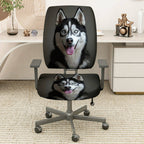 2-Piece Husky Dog Animal Pattern Black White Fun Style  Computer Chair Cover Set, Seat and Backrest