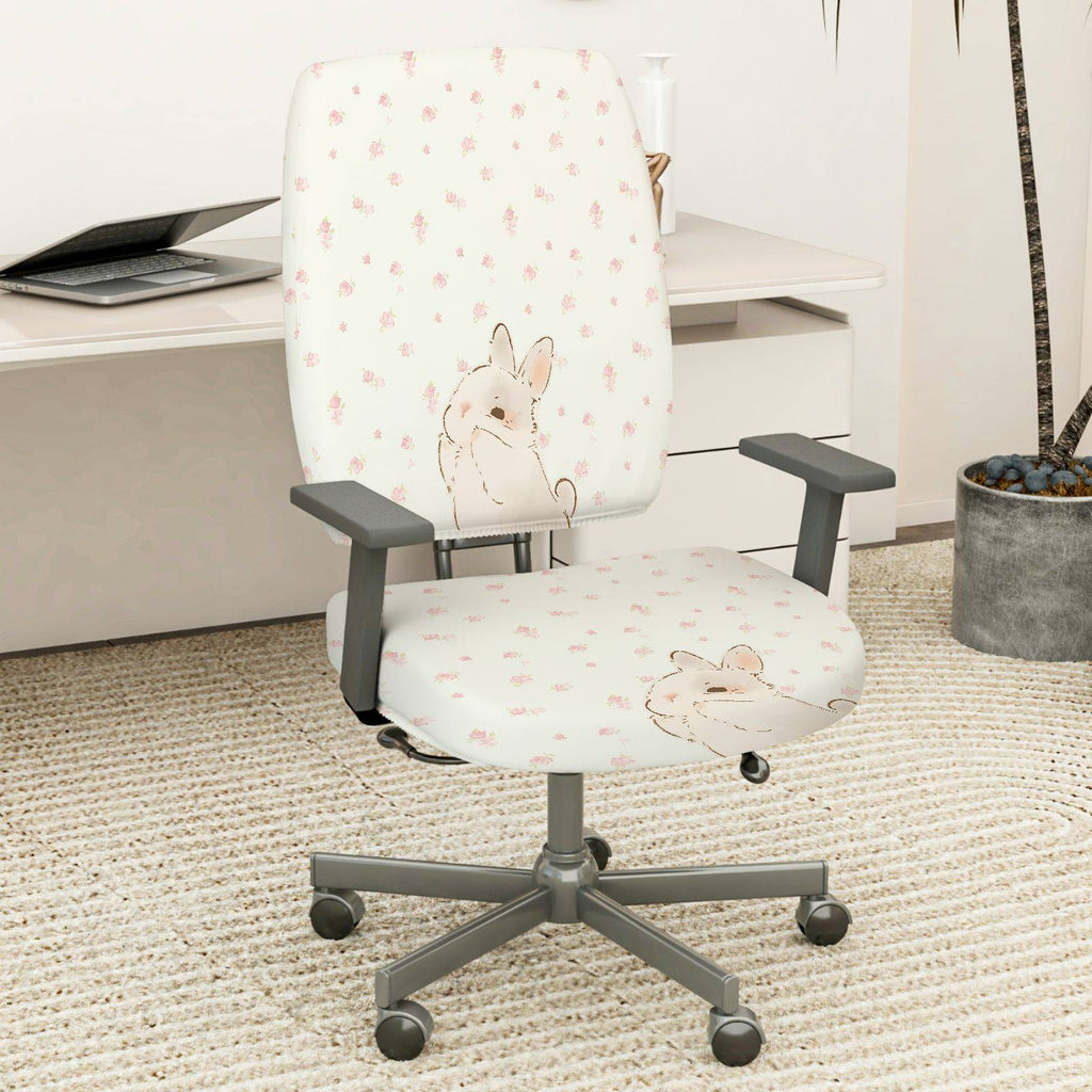2-Piece Cute Animal Floral Pattern  Computer Chair Cover Set, Seat and Backrest