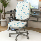 2-Piece Floral Pattern Blue Cornflower  Computer Chair Cover Set, Seat and Backrest