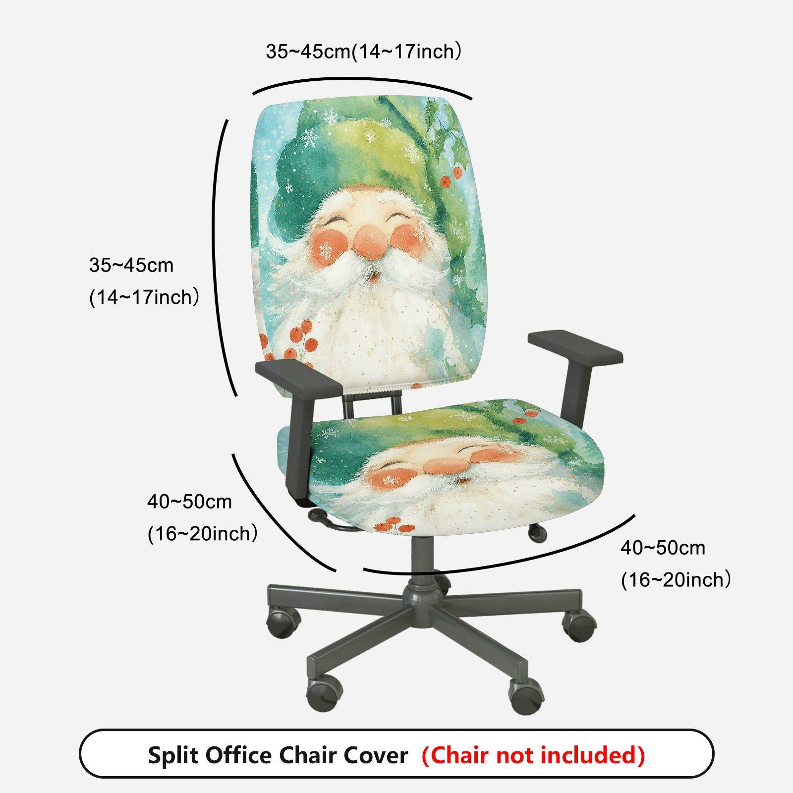 2-Piece Christmas Winter Santa Claus Snowflakes Festive Decorative  Computer Chair Cover Set, Seat and Backrest