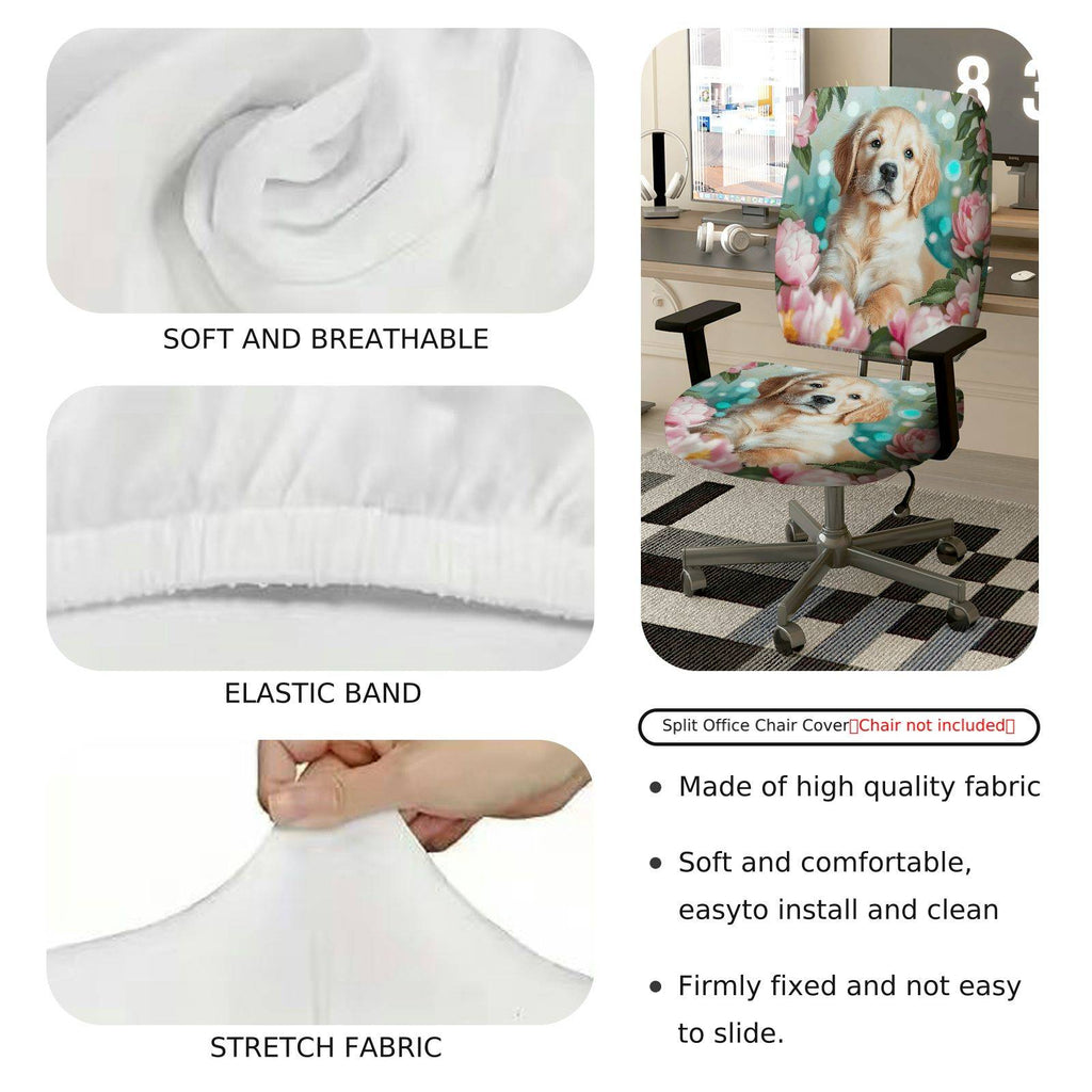 2-Piece Floral Dog Pattern Colorful Cute Relaxing  Computer Chair Cover Set, Seat and Backrest
