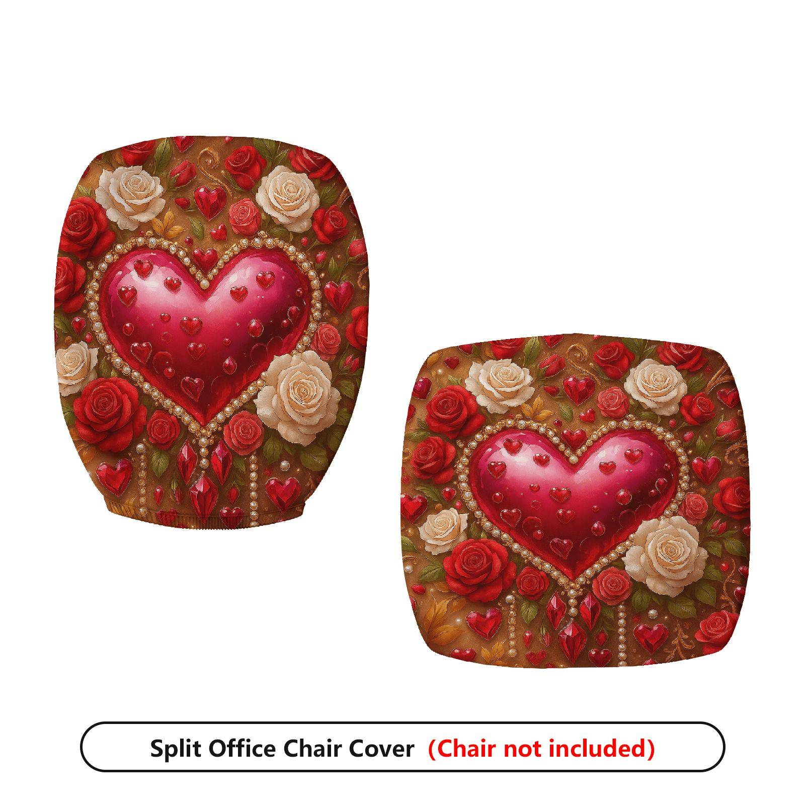 2-Piece Romantic Valentine Heart Love Rose Flower  Computer Chair Cover Set, Seat and Backrest