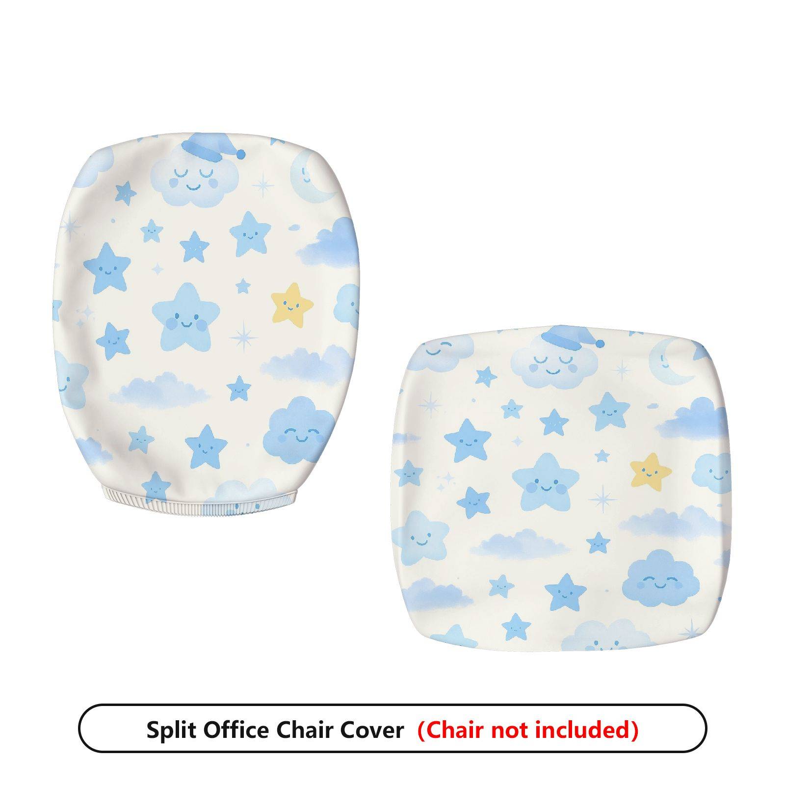 2-Piece Cute Sky Star Cloud Moon  Computer Chair Cover Set, Seat and Backrest