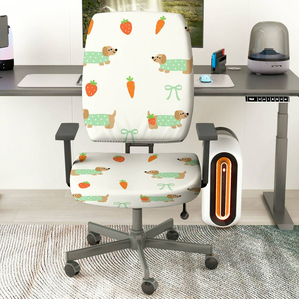 2-Piece Dog Strawberry Carrot Bow  Computer Chair Cover Set, Seat and Backrest