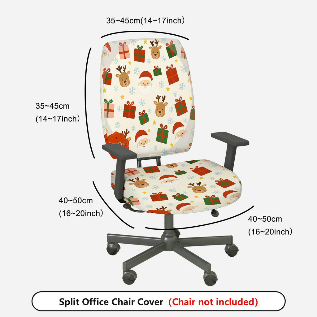 2-Piece Christmas Deer Santa Gift Snowflake  Computer Chair Cover Set, Seat and Backrest